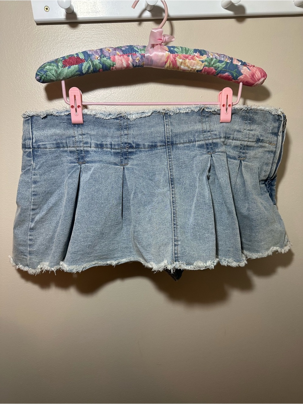 Almost Famous Light Denim Wash Low Rise Pleated Micro Mini Skort XL Festival